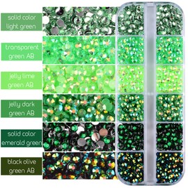 editTime 5 Boxes Shiny Colorful Nail Art Rhinestones Kit Crystals AB Flatback Jelly Mermaid Pearl Rhinestones Stones Gems with Pick Up Pen and Curved Tweezer (Green)