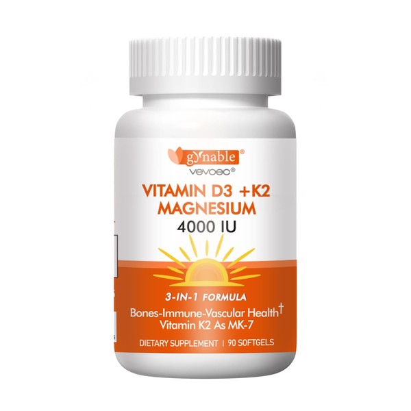 Vevoec Vitamin D3 4000IU +K2(MK-7) 70 microgram Magnesium 200mg-high Absorption