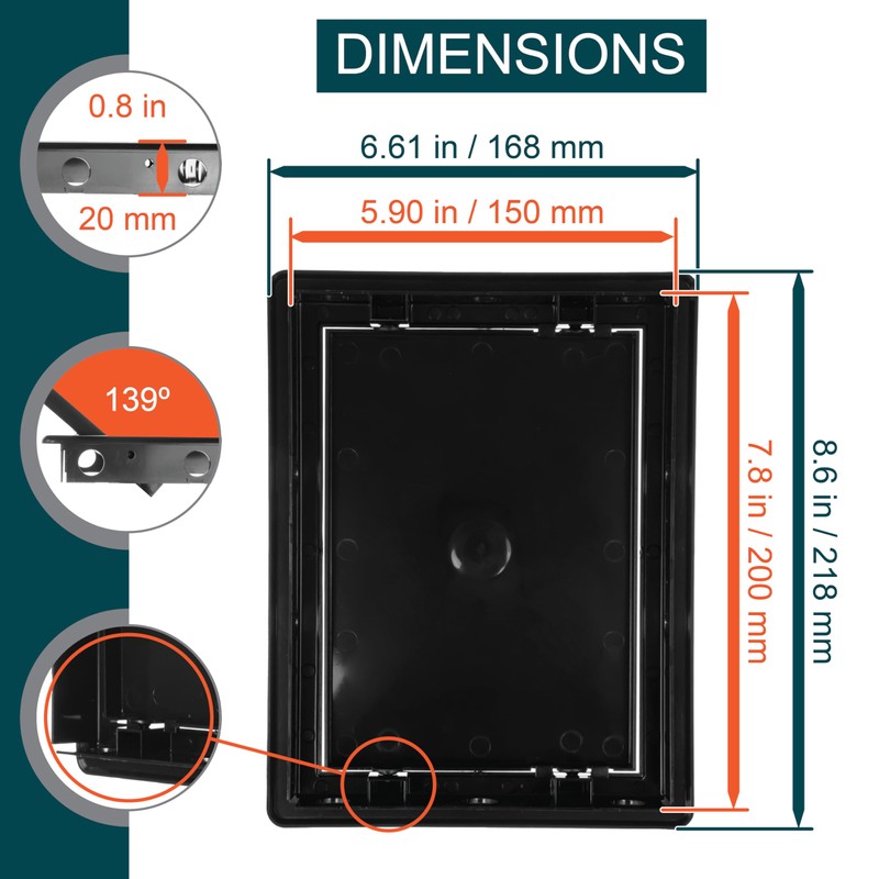 ECOPRO VENT 6" x 8" Black Plastic Access Panel. Service