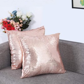Eternal Beauty Set of 2 Sequin Decorative Pillow Cover Rose Gold Pillow Covers for Couch Throw Pillows 20 X 20 Inches