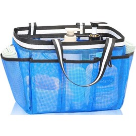 Ocim Large Portable Mesh Shower Caddy Bag Tote for Big Size Shampoo Bottles, Collapsible Quick Dry for College Dorm, Camping, Beach Pool Bathroom, Blue
