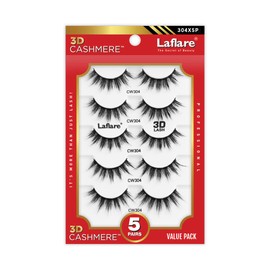 Laflare 3D Cashmere False Eyelashes Multipack, Ultra Soft, Glam, Luxurious, Cruelty-Free, Reusable, Fake Eyelashes 5 Pairs Value Pack (304X5P)