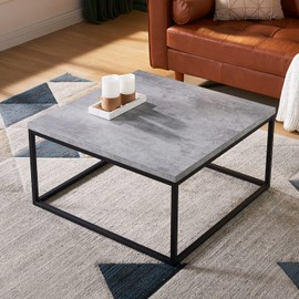CENSI Grey Marble Square Coffee Table for Living Room, 30 Inch Modern Industrial Wood Metal Ottoman Coffee Table(Concrete)