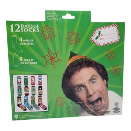 Buddy the Elf Advent Socks Gift Box 12 Pair Adult Sz 6-12 Christmas Holiday NEW