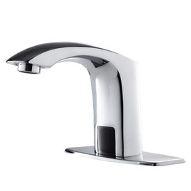 HHOOMMEE Automatic Touchless Bathroom Sink Faucet Sensor Motion Activated Commercial Faucets Hands Free Infrared Residential Elegant Basin Tap with Deck Plate Water Mixer Valve Control Box (Chrome)