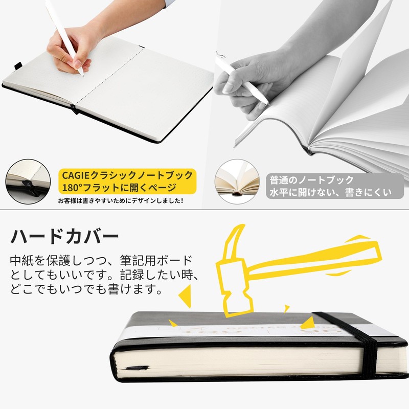 CAGIE Notebook, A5 Notebook, Stylish, Diary, 192 Dot Pages, Hardcover,