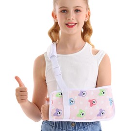 Kids Arm Sling for Broken Arm Torn Rotator Cuff Shoulder Elbow Wrist injury Printed Pediatric Child Toddler Brace Support for Children Girls with Cute Bear (Large)