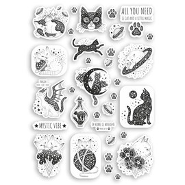 1 x A4 Magical Cats Vinyl Stickers - Witch Cat Magic Space Tattoo Sticker #70840