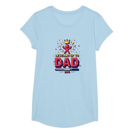 Leveling Up to Dad - New Dads Gaming Inspired Gift T-Shirt, Girls, Baby Blue