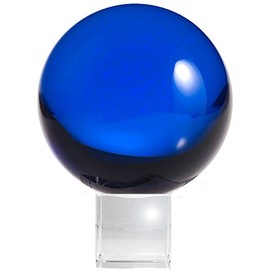 Amlong Crystal Meditation Ball Globe with Free Crystal Stand, 80mm, Blue