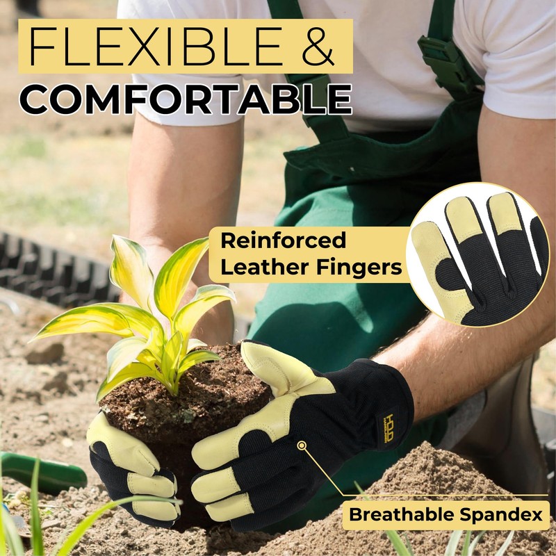 HANDLANDY Leather Gardening Gloves, Work Gloves for Men and Women,