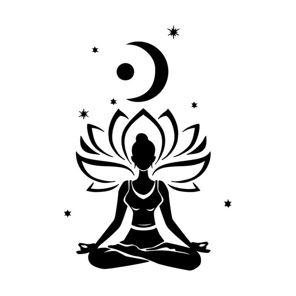 SUPERDANT Black Yoga Lotus Wall Decals Sun and Moon Wall Stickers Yoga Elements Wall Decoration DIY Decorations Art Decals for Home Living Room Bedroom