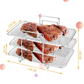 TIMESETL Air Fryer Rack for Ninja, Food-safe 304 Stainless Steel Stackable Trays Compatible wth Ninja Dual Zone Air Fryer DZ201,DZ401
