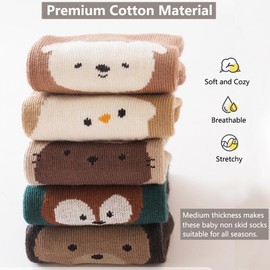 Reelau [5 Pairs] Baby Anti Slip Grip Socks, for 1-5 Years' Kids Cotton Socks with Grips Unisex Non Slip Grip Socks Baby Floor Crawling Ankle Sock (AU, Age, 3 Years, 5 Years, L, 5 Colors Assorted)