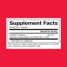 Natural Factors Natural Factors, CranRich, Super Strength 36:1 Cranberry Concentrate, 500 mg, Sugar-Free Whole Fruit Cranberry Pills for Urinary Tract Health, 180 Count (Pack of 1)