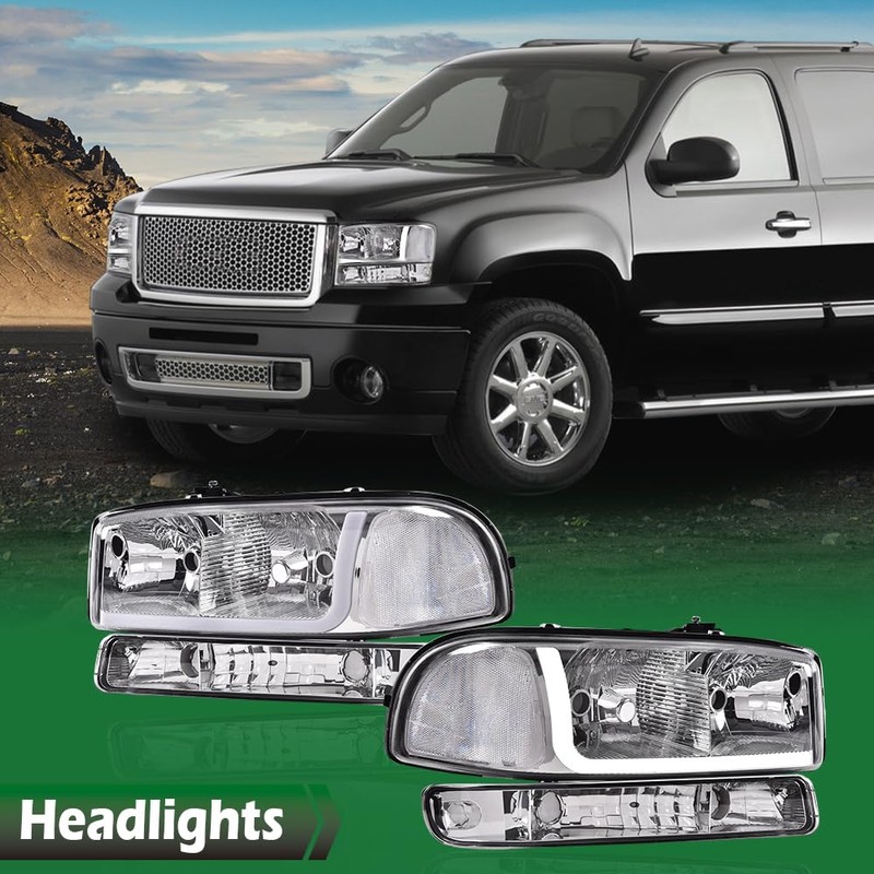 LQI LED DRL Headlights Assembly Compatible with Gmc Sierra 1500