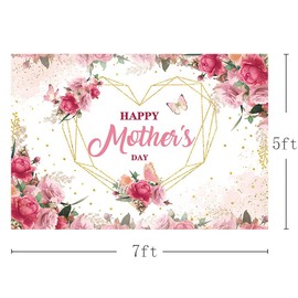 MEHOFOND 7x5ft Floral Happy Mother's Day Decorations Backdrop Pink Flower Wall Photography Thanks Mom for Indoor Home House Decor Party Supplies Yard Sign Background