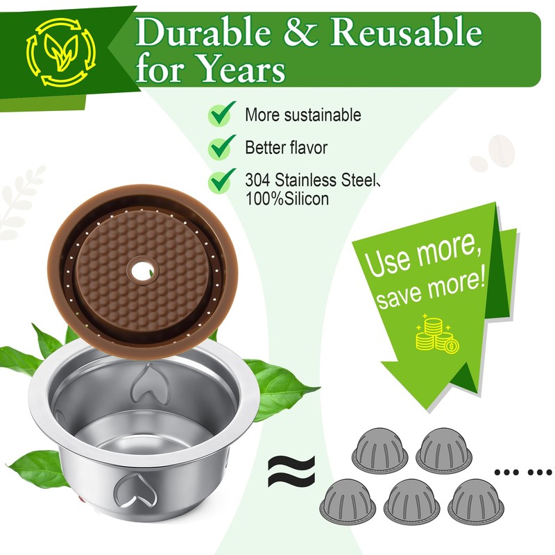 Reusable Coffee Pods Kit, 230ml Stainless Steel Coffee Capsule