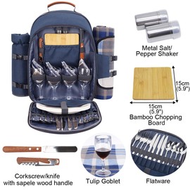 Sunflora Picnic Backpack for 4 Person Set Pack with Insulated Waterproof Pouch for Family Outdoor Camping (Navy Blue)