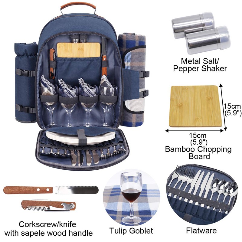 Sunflora Picnic Backpack for 4 Person Set Pack with Insulated