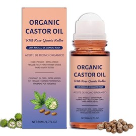 Organic Castor Oil with Rose Quartz Roller, Pure Extra Virgin, Hexane-Free for Skin & Hair