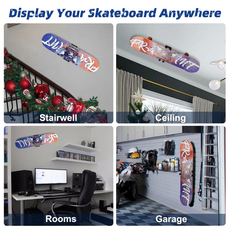 YIBEICO Skateboard Decks Wall Mount 360° Rotating Skateboard Wall Hanger,