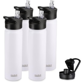 HASLE OUTFITTERS Insulated Water Bottle 22 oz Double Wall Stainless Steel Water Bottle Wide Mouth with Straw Lid & Spout Lid Keeps Cold or Hot(White,4)