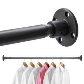 Closet Clothes Hanging Rod, 21-32 inch Adjustable Size, Screw Fixing Connection, for Closet Wardrobes Laundry RV, Black