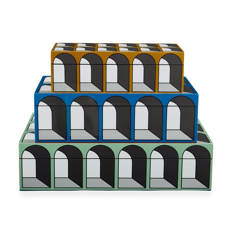 Jonathan Adler Small Arcade Lacquer Box, Yellow/Gray, One Size