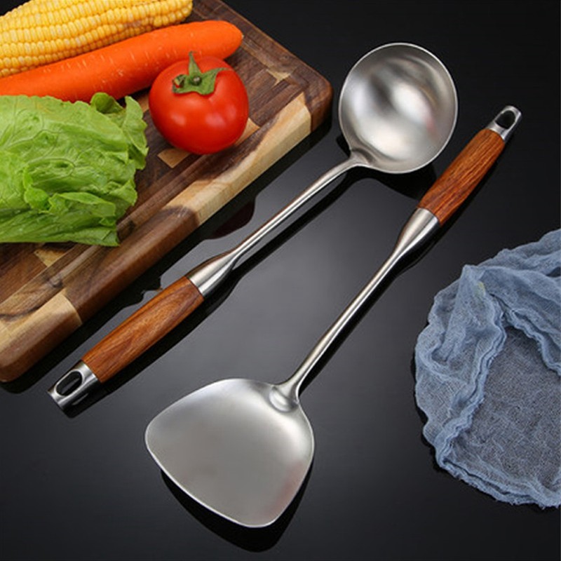 4Pcs/Set 304 Stainless Steel Rosewood Cooking Utensils Cookware Set Kitchen