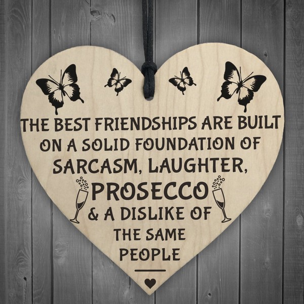 RED OCEAN Best Friendships Foundation Is Prosecco Wooden Hanging Heart