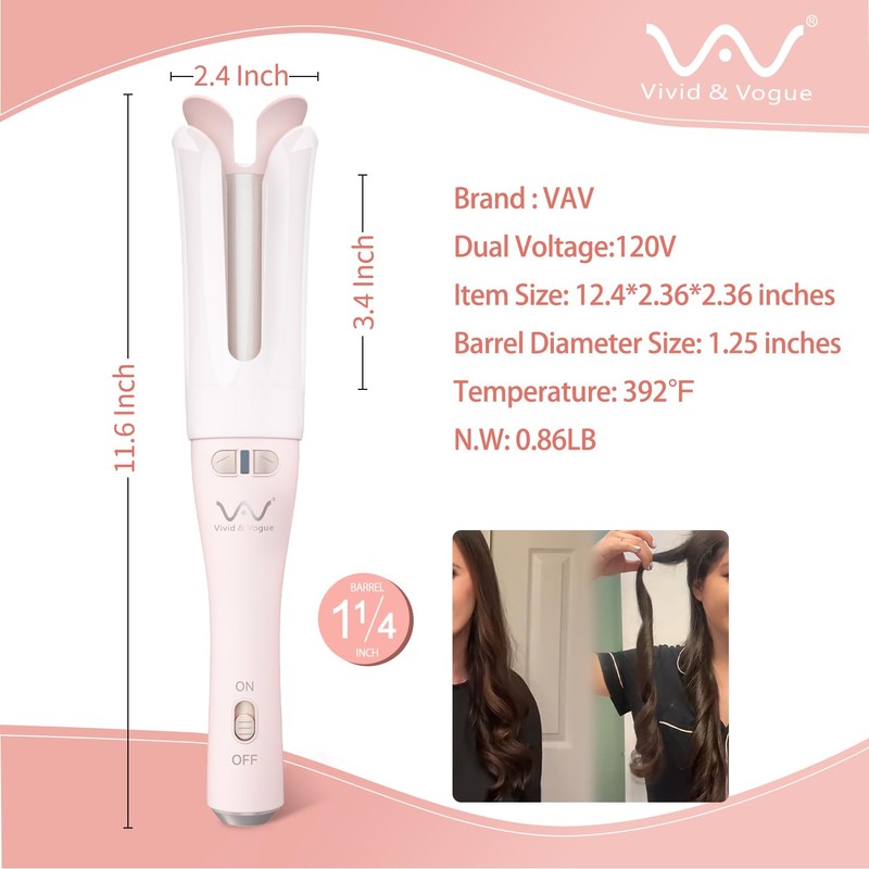 VAV Automatic Rotating Curling Iron Auto Hair Curler, Self-Rolling Curling