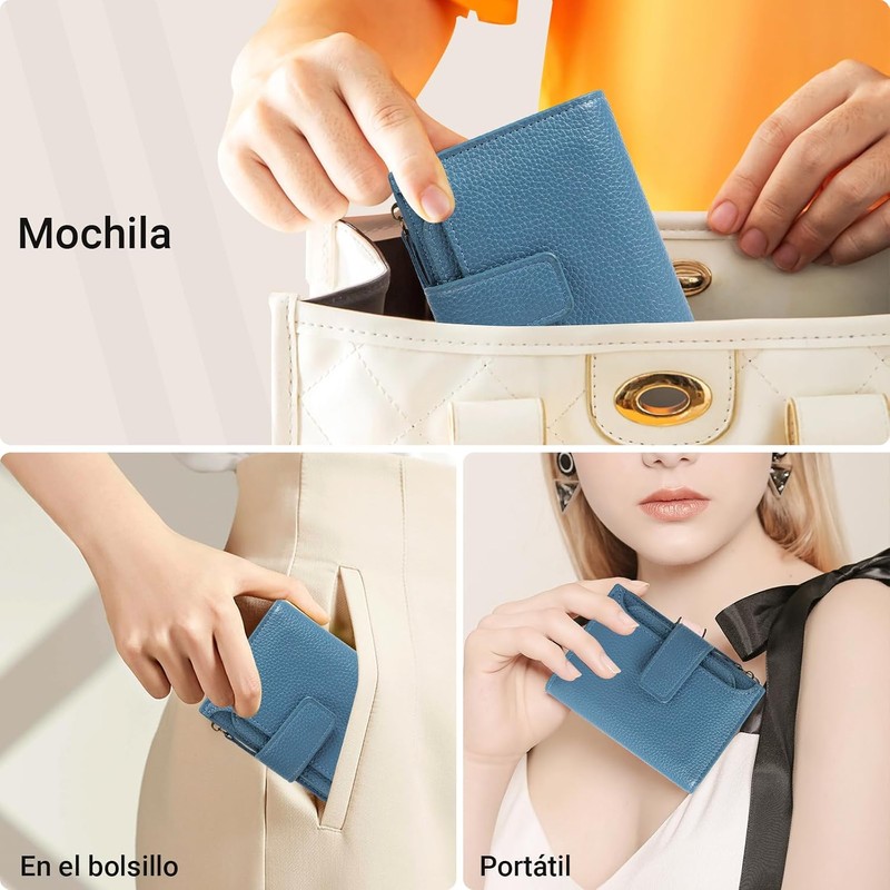 Cartera para Mujer Pequeña，Carteras de Cuero Plegable y Compacta