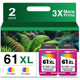 61XL Color Ink Cartridge Replacement for HP 61 XL 61 Color Ink for Envy 4500 4502 5534 5535 DeskJet 2512 3510 2542 2540 2544 3000 3050a 3052a 1055 2548 OfficeJet 4630 4632 Printer (2-Pack Tricolor)