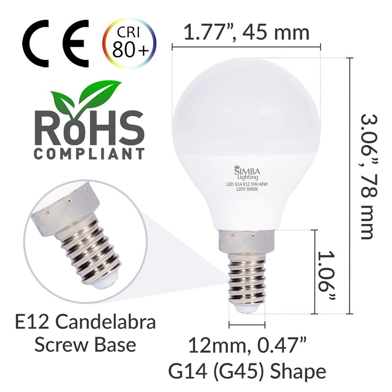 Simba Lighting LED Candelabra E12 Base G14 Small Globe 5