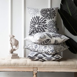 Phantoscope クッションカバー New Living 北欧 4枚セット 45×45cm シンプル 座布団カバーおしゃれ クラシック ソファ背当て 木ノ葉 柔らかい 抱き枕 グレー