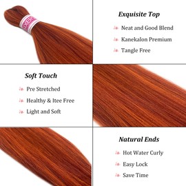 SIXERSI Ginger Orange Braiding Hair Pre Stretched 26 Inch Crochet Box Braids Long Synthetic Hypoallergenic Organic Non Toxic Pre-stretched Braiding Hair Ombre for Black Women Kids