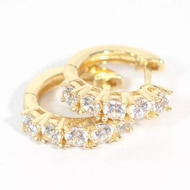 Steelt Knitted Yellow Gold Plated Iced 925 Sterling cz Solitaire Huggie Hoop Earrings
