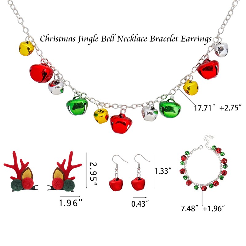 Christmas Jewelry for Women Girls Jingle Bell Christmas Earrings Necklace