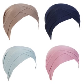 Cntqiang 4Pcs Solid Color Full Cover Inner Hijab Caps Muslim Forehead Cross Turban Stretch Hijab for Women Head Scarf Under Hijab