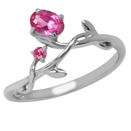 Silvershake Synthetic Pink Tourmaline Vine Leaf 925 Sterling Silver Ring Size 5