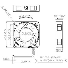 Sunon Axial Fan 40 x 40 x 10 mm 5 V DC 0.47 W 11.8 m³/h 5800 rpm for Desktop, Laptop, Router, Switch