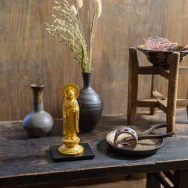 Buddha Statue Ksitigarbha Ksitigarbha Kite Horse, 5.9 inches (15 cm) (Gold Plated/24K Gold), Buddhist: Shuun Makita Prototype _ "Pray for Safe Delivery and Child-Raising Guardian" Takaoka Copperware