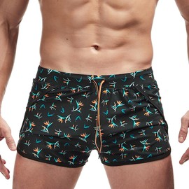 AIMPACT Swim Trunk Men Short Shorts 3 Inch Inseam Swimsuit Athletic Swimwear Mens Swimming Trunks Swim Briefs (Black Flower Print L)