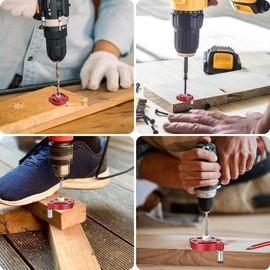 Zocipro Woodworking Center Finder Tool Kit, Aluminium Alloy Drill Guide Locator with 3/4/5/6/7/8/9/10mm Drill Bushings for Vertical Hole Drilling (Red)