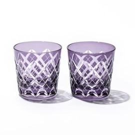 Taimuro Kobo TB90152-1Ms Edo Kiriko Arai Crest Cold Sake Cups, Pair (Edo Purple) in Wooden Box, Made in Japan