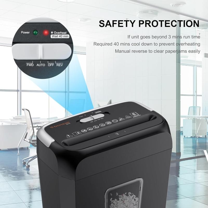 Bonsaii Paper Shredder for Home Use,6-Sheet Crosscut Paper and Credit