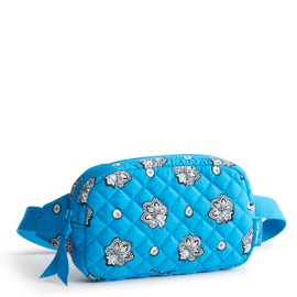 Vera Bradley Premium Cotton Mini Belt Bag, Blue and Silver Bandana Paisley