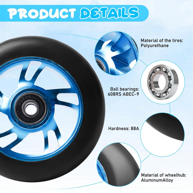 Pack of 2 Stunt Scooter Wheels, 100 x 24 mm