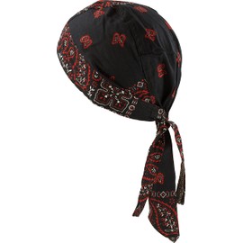 fashionchimp® Zandana Bandana Head Scarf Biker Scarf Printed with Pattern 100% Cotton, Black/Red Paisley, Einheitsgröße